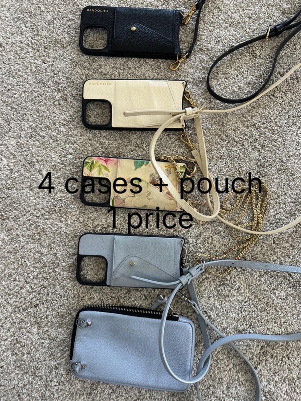 Bandolier Crossbody iPhone Cases in Black, Cream, Floral, Light Blue